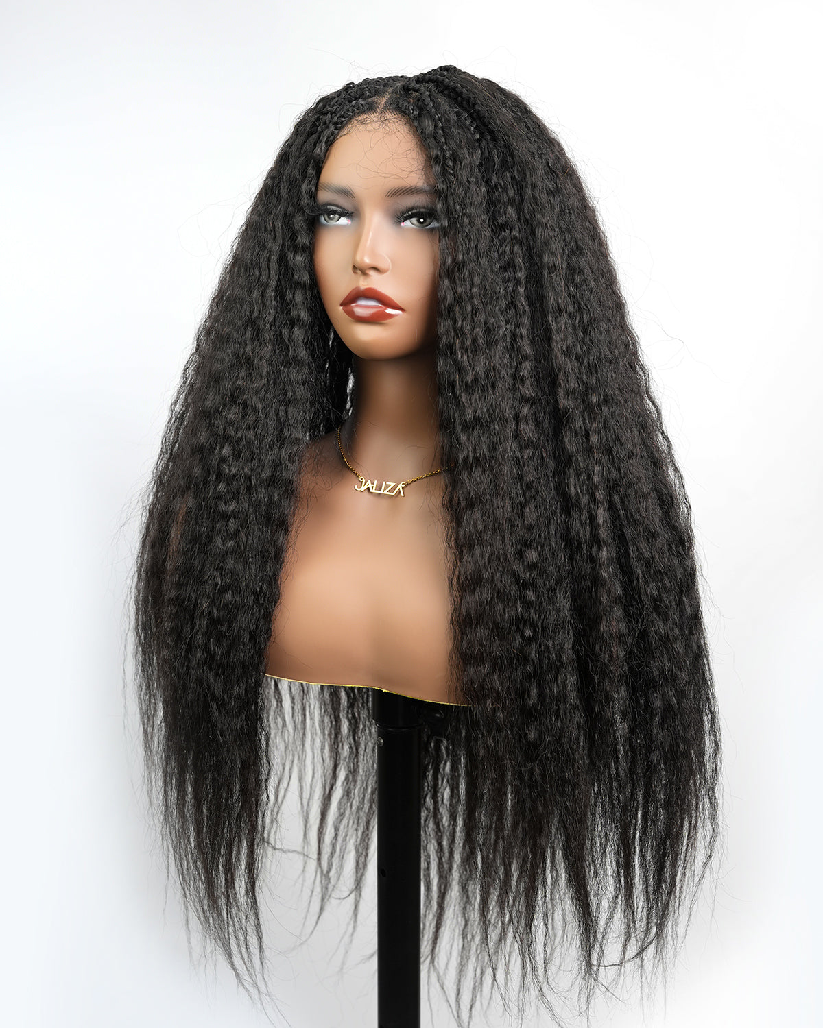 Makeda - Perruque ultra fournie tressée façon Bohème, cheveux naturels vierges lisses crépus de 71 cm