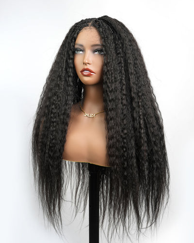Makeda - Perruque ultra fournie tressée façon Bohème, cheveux naturels vierges lisses crépus de 71 cm