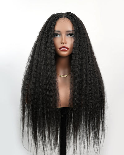 Makeda - Perruque ultra fournie tressée façon Bohème, cheveux naturels vierges lisses crépus de 71 cm