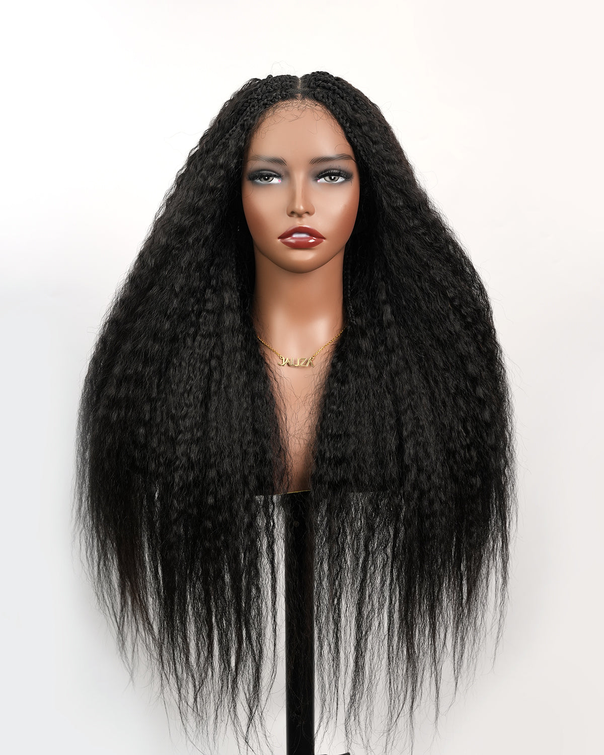 Makeda - Perruque ultra fournie tressée façon Bohème, cheveux naturels vierges lisses crépus de 71 cm