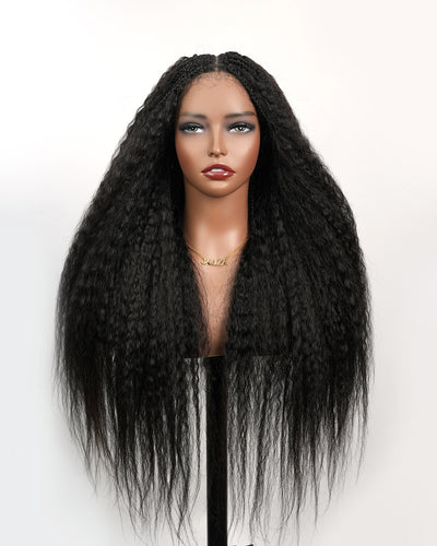 Makeda - Perruque ultra fournie tressée façon Bohème, cheveux naturels vierges lisses crépus de 71 cm