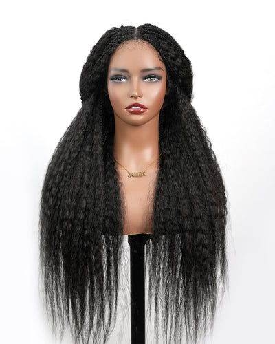 Makeda - Perruque ultra fournie tressée façon Bohème, cheveux naturels vierges lisses crépus de 71 cm