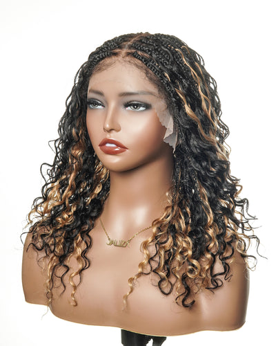 Perruque tressée bohème sans nœuds, en dentelle, cheveux humains, couleur 1B 27