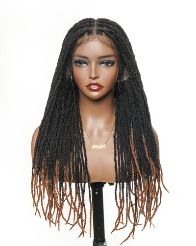 Perruque de 24" en cheveux 100% humains, avec tresses et dreadlocks, lace frontale HD