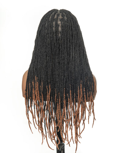 Perruque de 24" en cheveux 100% humains, avec tresses et dreadlocks, lace frontale HD