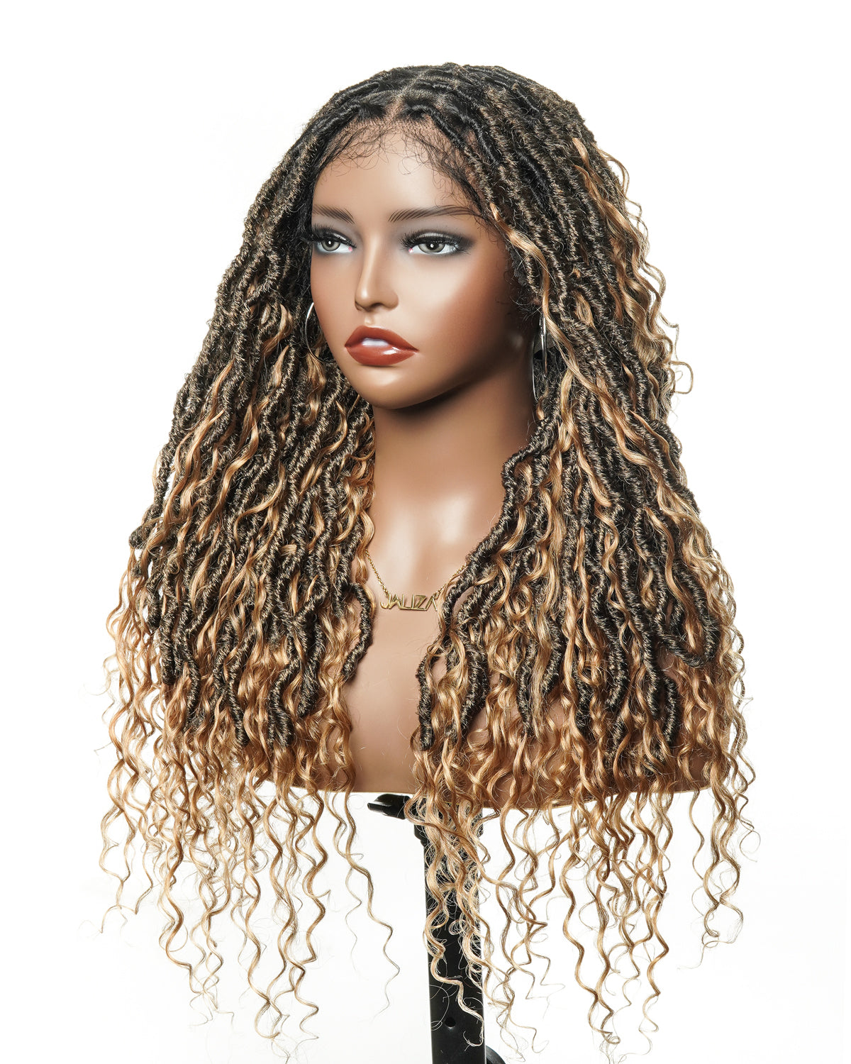 Perruque de Locs Boho sans nœuds en cheveux humains naturels avec boucles Boho et dentelle suisse HD, qualité salon