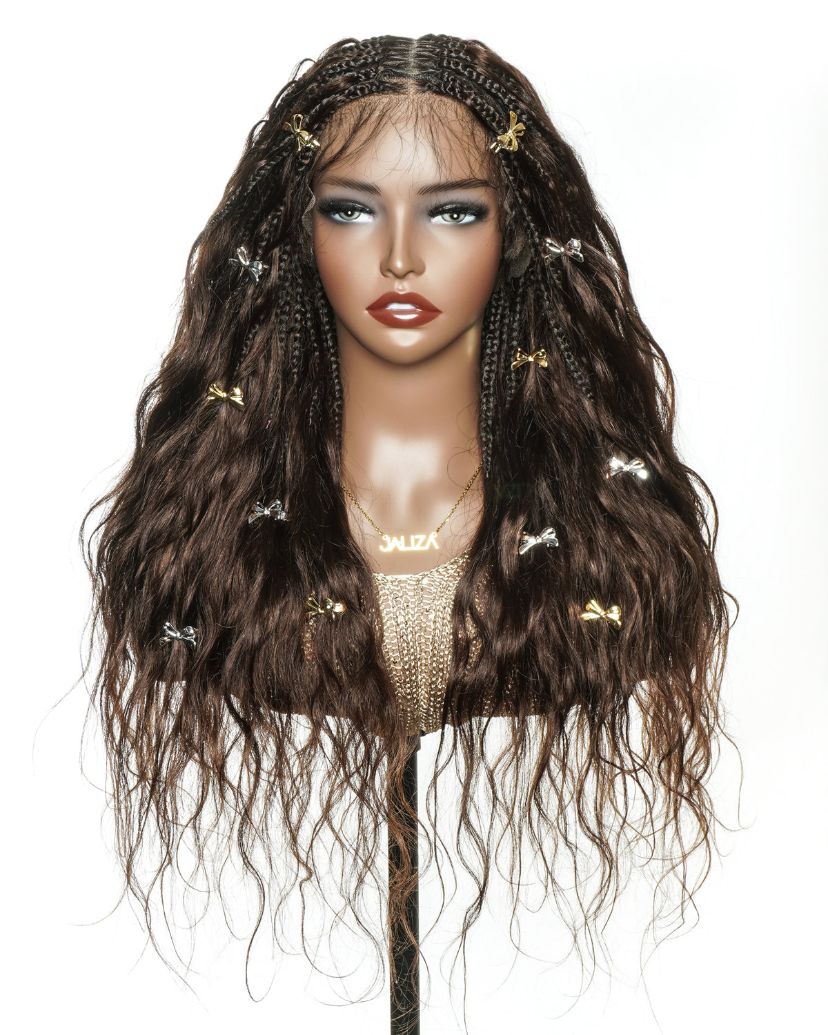 Perruque tressée bohème ondulée en cheveux humains, conception personnalisée - 121 mèches