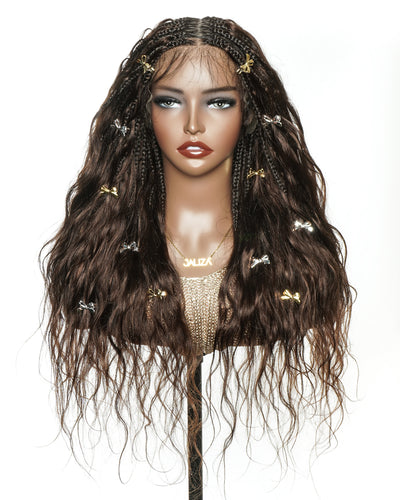 Perruque tressée bohème ondulée en cheveux humains, conception personnalisée - 121 mèches