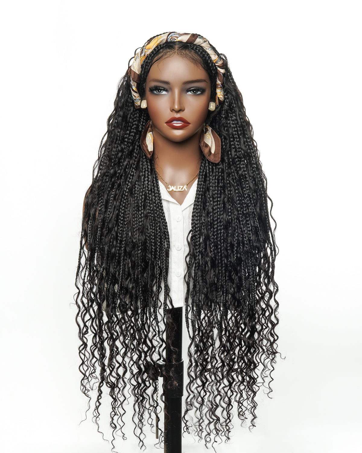 Perruque tressée boîte bohème sans nœuds, 100 % cheveux humains, boucles bohèmes, avec dentelle transparente intégrale et nouée à la main