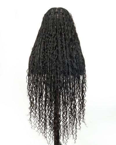 Perruque tressée boîte bohème sans nœuds, 100 % cheveux humains, boucles bohèmes, avec dentelle transparente intégrale et nouée à la main