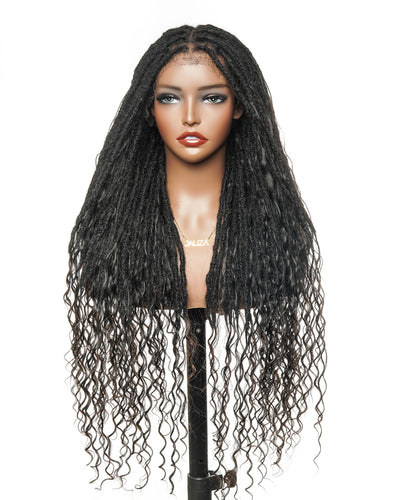 Perruque 100 % cheveux naturels, qualité salon, pré-décolorée, HD, entièrement en dentelle, Locs Boho sans nœuds, 100 mèches