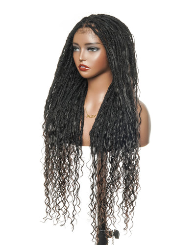 Perruque 100 % cheveux naturels, qualité salon, pré-décolorée, HD, entièrement en dentelle, Locs Boho sans nœuds, 100 mèches