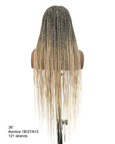Perruque tressée sans nœuds légère en dentelle suisse HD, cheveux naturels pré-décolorés, 36 pouces, 100 mèches