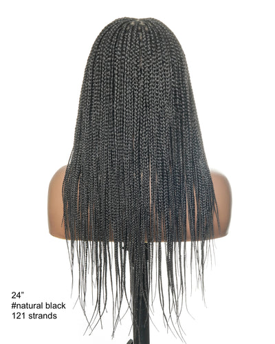 Kora - Pre Bleached Human Hair Lace Lightweight Knotless Swiss HD Lace Box Braided Wig 100 Strands