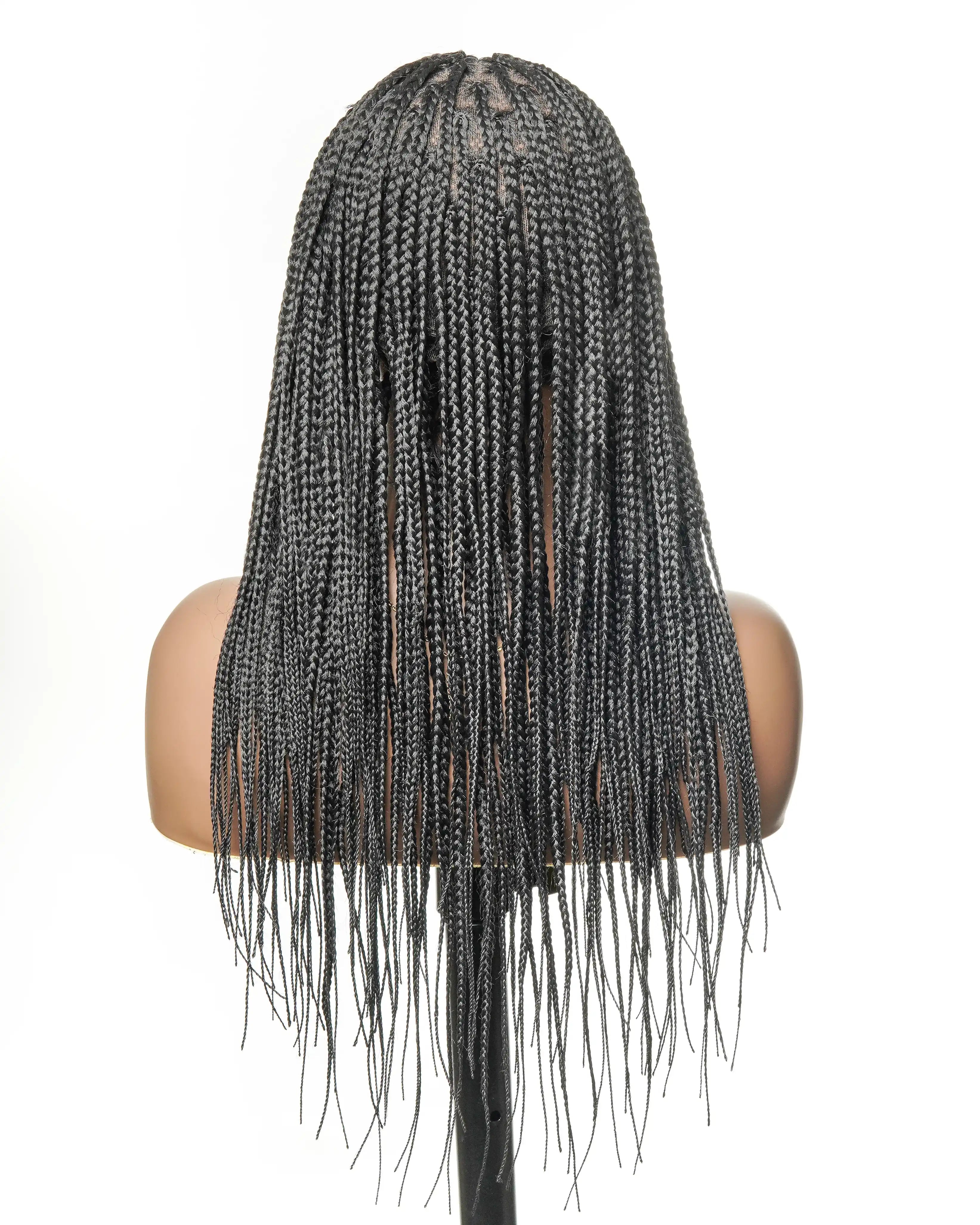 Perruque tressée sans colle 24 pouces HD Full Elastic Lace avec racines plates et tresses boîte