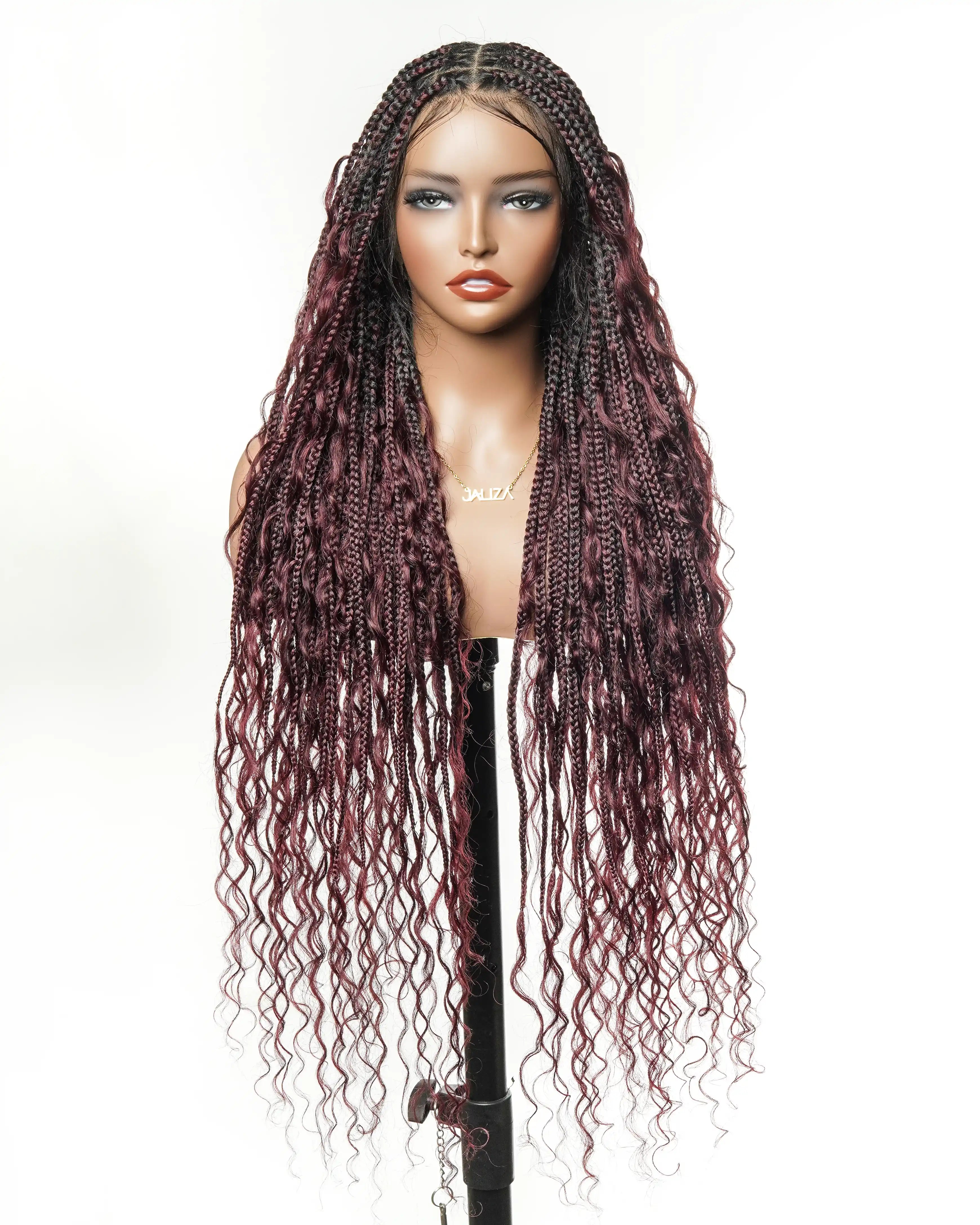 Perruque tressée boîte bohème sans nœuds, 100 % cheveux humains, boucles bohèmes, avec dentelle transparente intégrale et nouée à la main