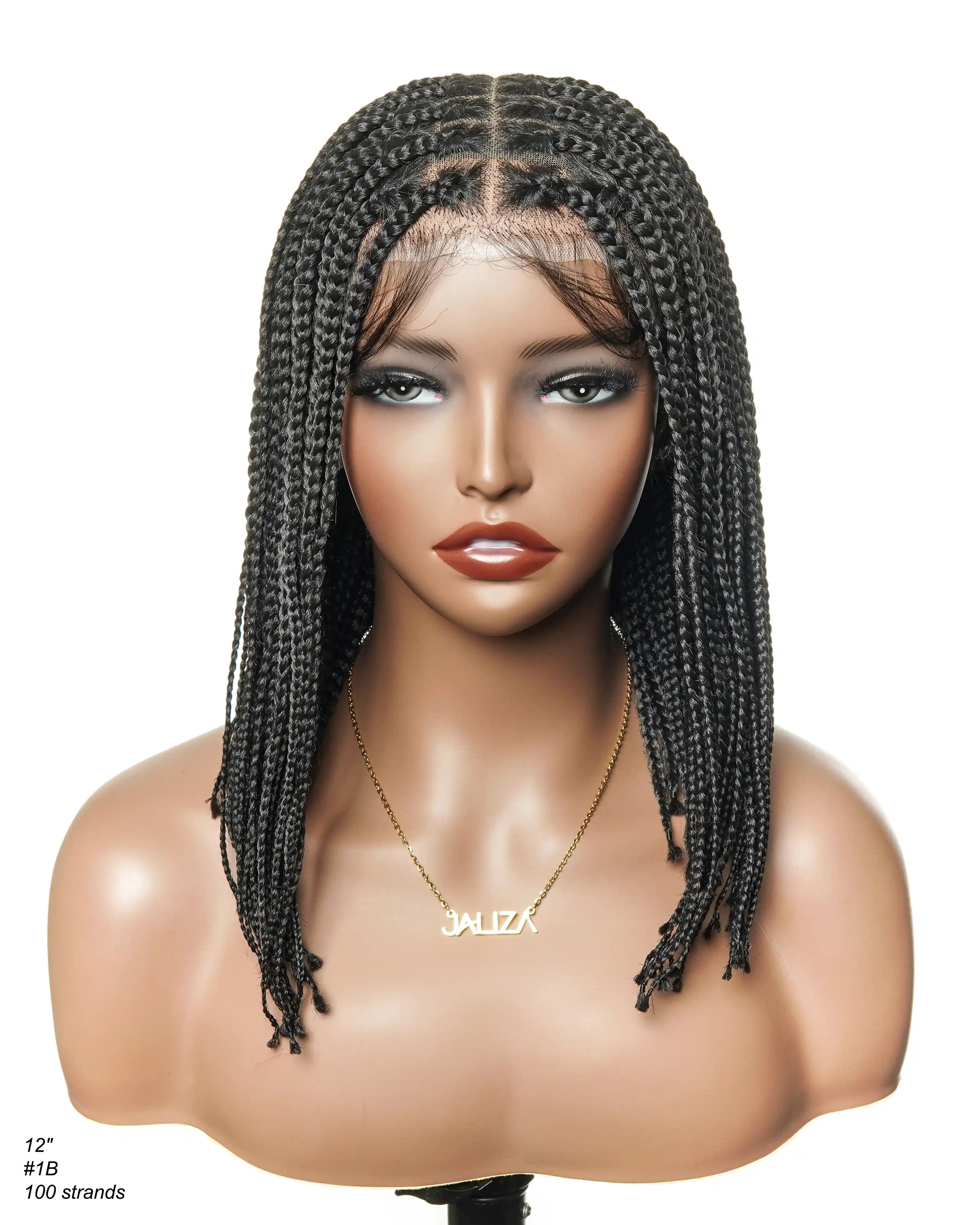 Perruque tressée de type "Bob" 12" sans nœuds, entièrement en dentelle HD