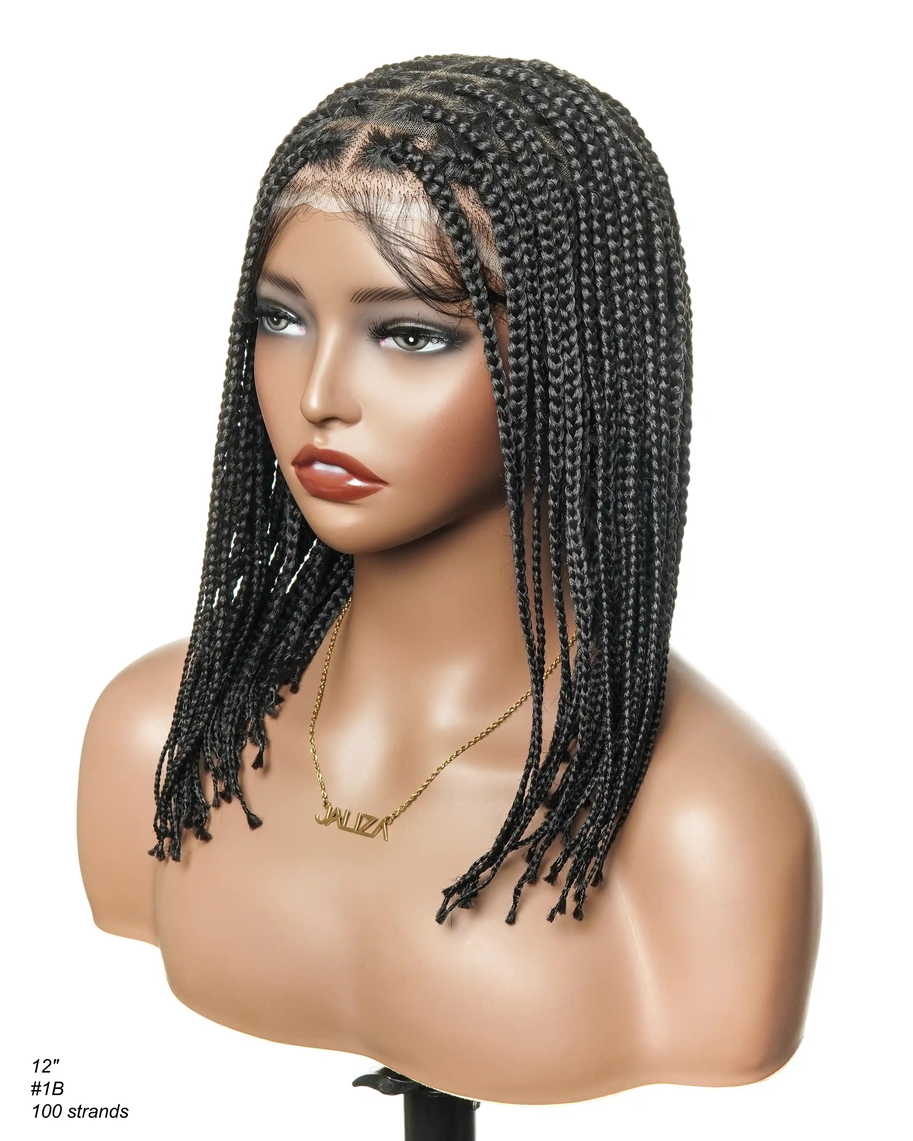 Perruque tressée de type "Bob" 12" sans nœuds, entièrement en dentelle HD