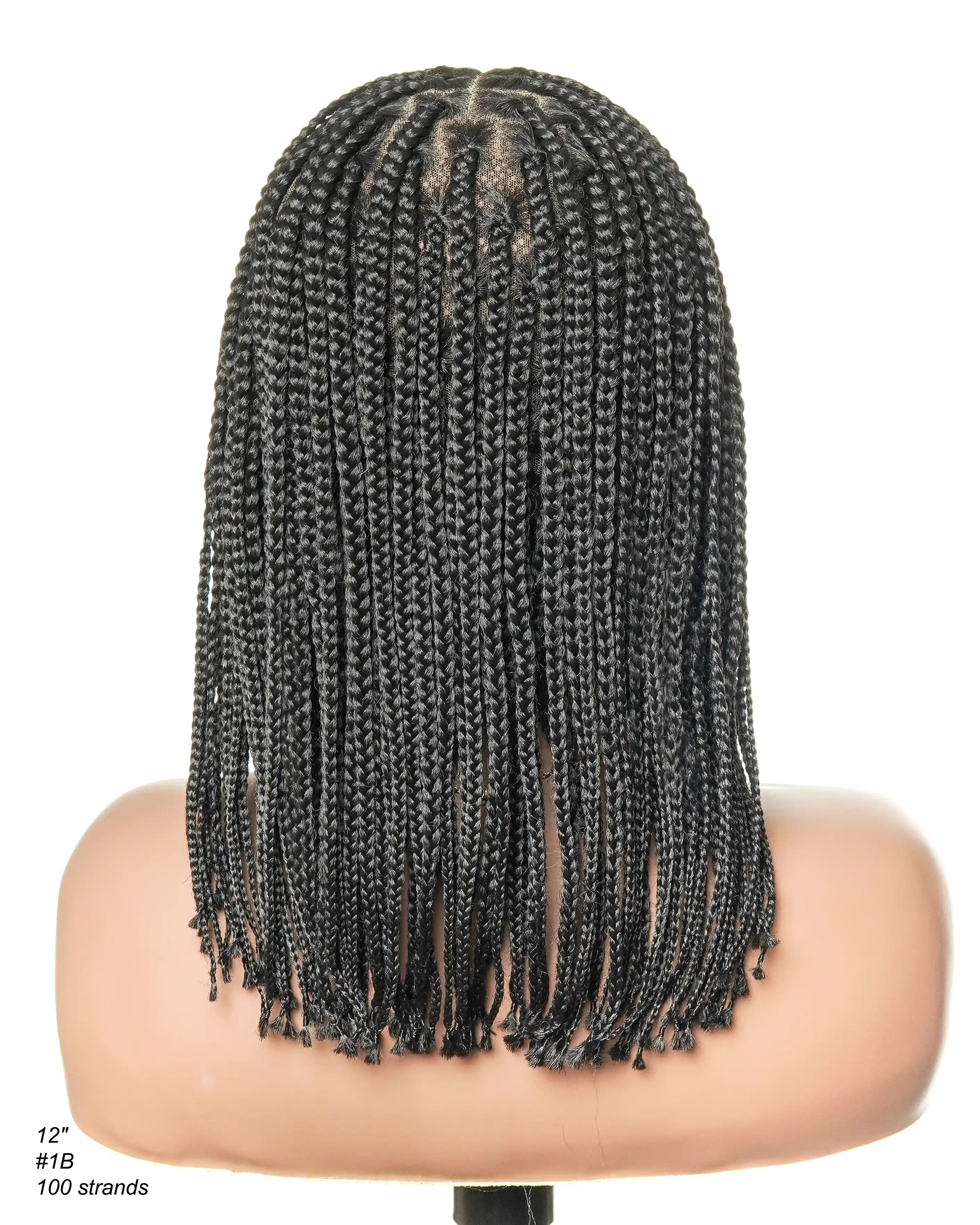 Perruque tressée de type "Bob" 12" sans nœuds, entièrement en dentelle HD