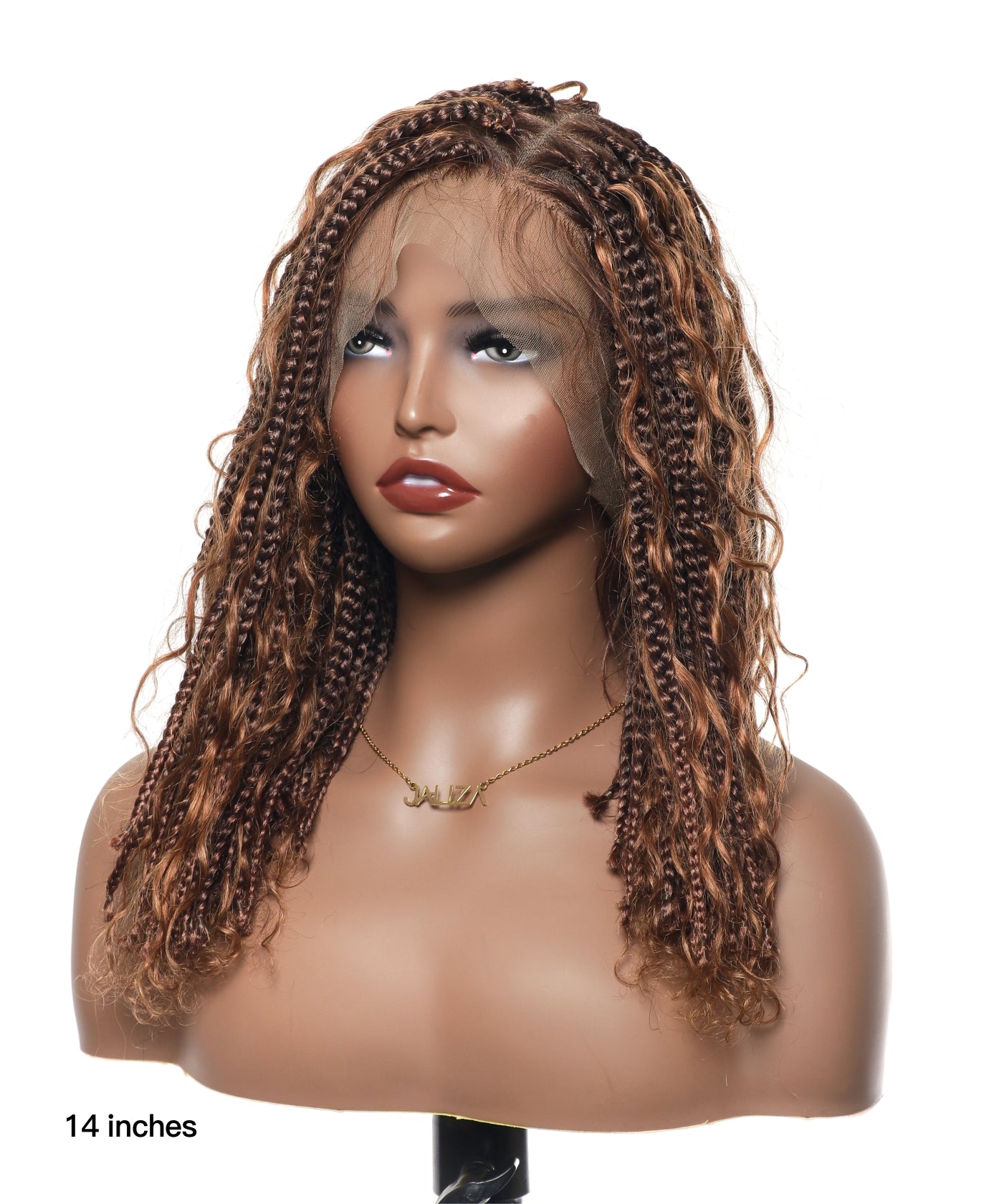 Perruque tressée sans nœuds 102 mèches, base triangulaire haute densité, boucles bohèmes, cheveux humains 14"