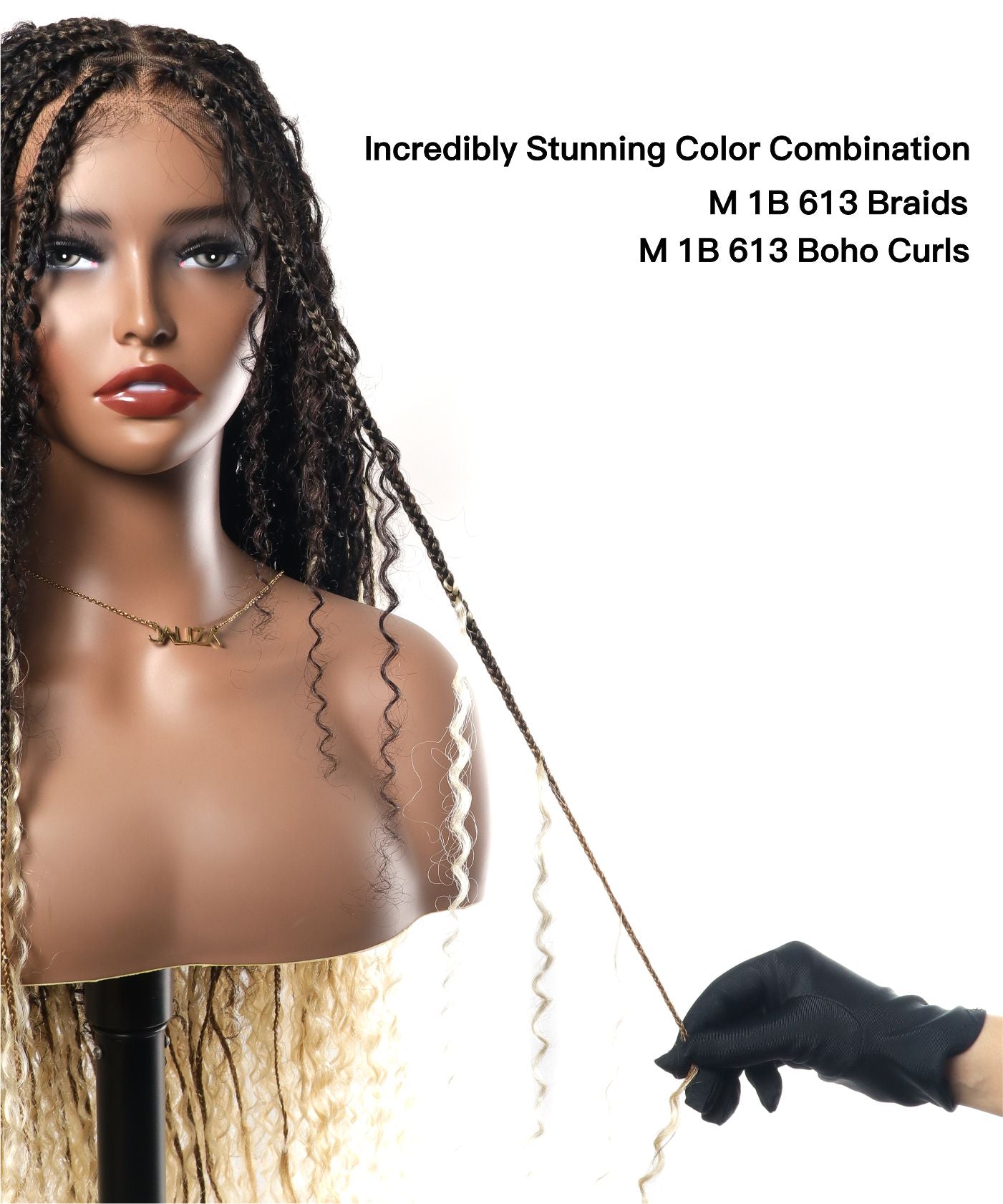 Perruque tressée Diane's 36" avec dentelle, cheveux humains pré-décolorés, style bohème ombré (très volumineuse)