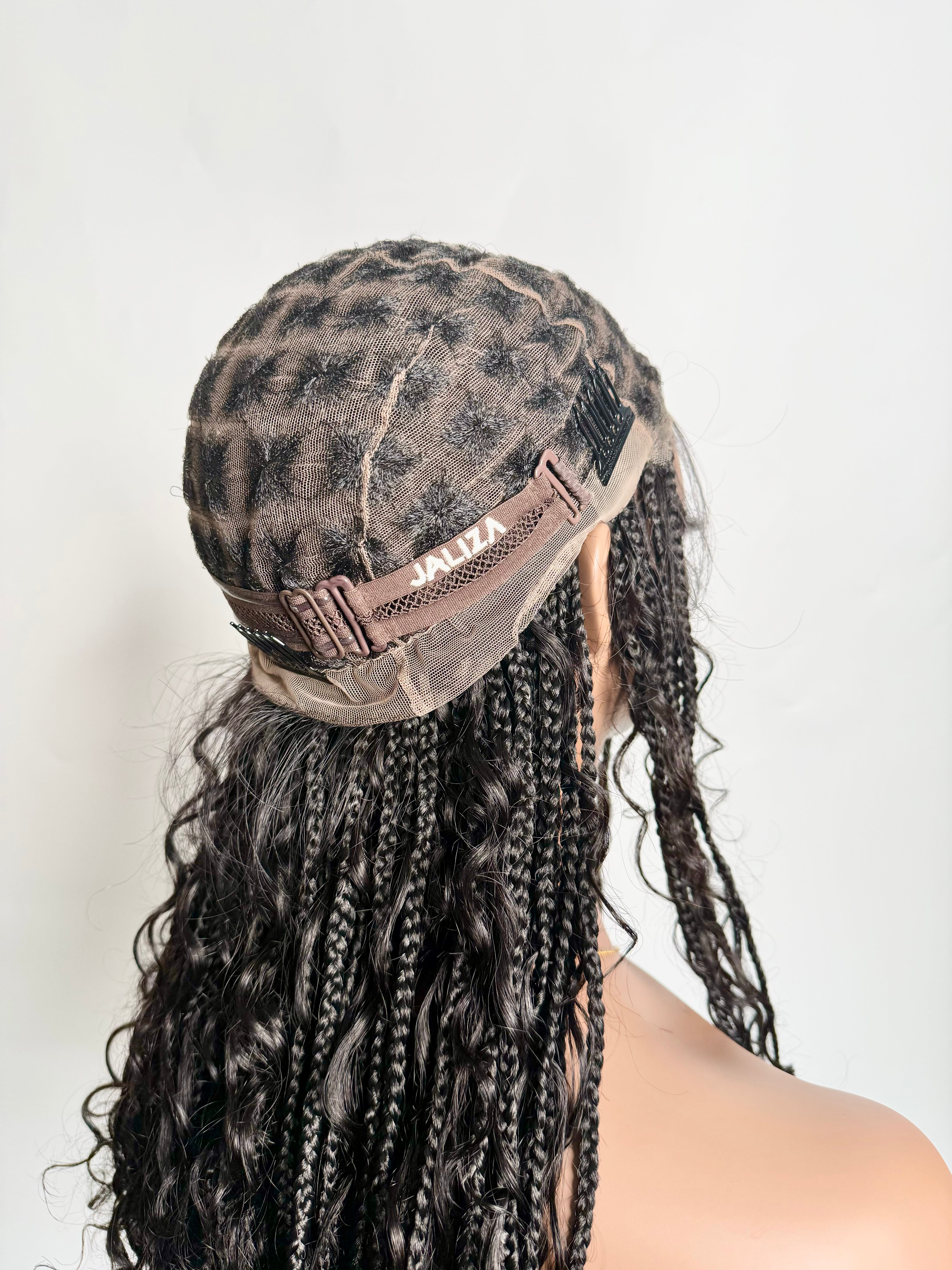 Coco - Perruque tressée en cheveux humains sans colle, pré-coupée HD, dentelle élastique complète, raie libre, prête à l'emploi (dentelle non nouée à la main)