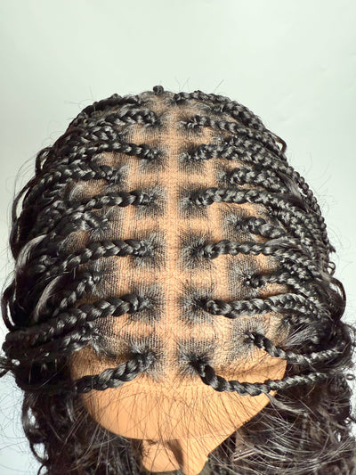Coco - Perruque tressée en cheveux humains sans colle, pré-coupée HD, dentelle élastique complète, raie libre, prête à l'emploi (dentelle non nouée à la main)