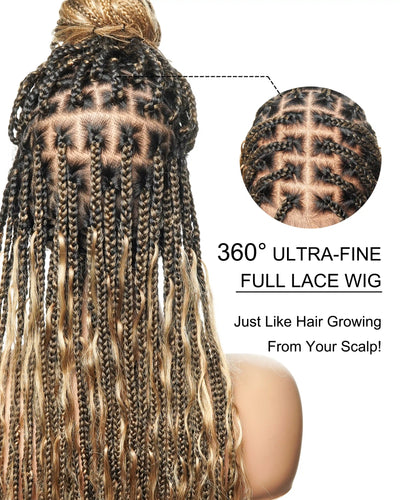 Perruque tressée de 30 pouces en cheveux humains pré-décolorés, légère, boucles bohèmes