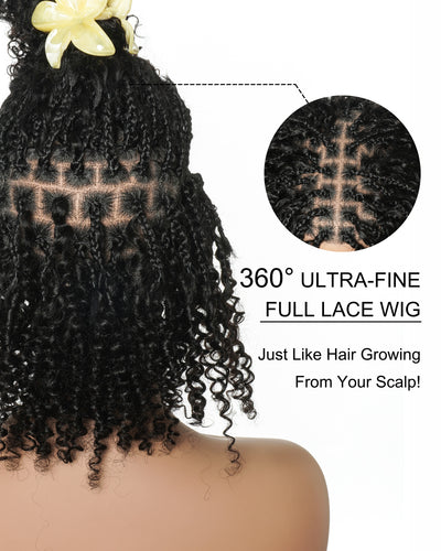 Perruque tressée de style Boho avec tresses carrées, sans colle, 8 pouces, prédécoupée, dentelle HD entièrement élastique, prête à l'emploi, avec boucles Boho afro et boucles Boho en cheveux naturels.