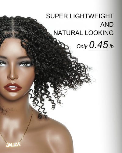 Perruque tressée de style Boho avec tresses carrées, sans colle, 8 pouces, prédécoupée, dentelle HD entièrement élastique, prête à l'emploi, avec boucles Boho afro et boucles Boho en cheveux naturels.