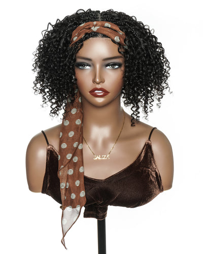 Perruque tressée de style Boho avec tresses carrées, sans colle, 8 pouces, prédécoupée, dentelle HD entièrement élastique, prête à l'emploi, avec boucles Boho afro et boucles Boho en cheveux naturels.
