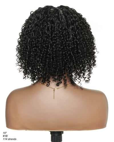 Perruque tressée de style Boho avec tresses carrées, sans colle, 8 pouces, prédécoupée, dentelle HD entièrement élastique, prête à l'emploi, avec boucles Boho afro et boucles Boho en cheveux naturels.