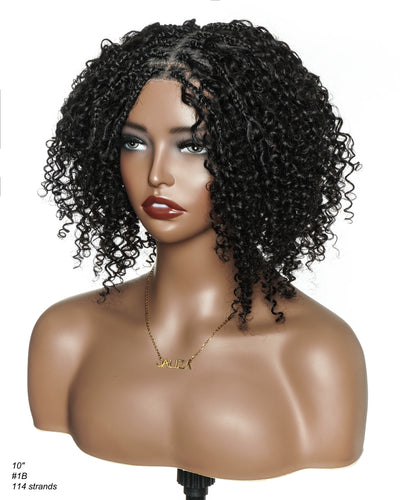 Perruque tressée de style Boho avec tresses carrées, sans colle, 8 pouces, prédécoupée, dentelle HD entièrement élastique, prête à l'emploi, avec boucles Boho afro et boucles Boho en cheveux naturels.