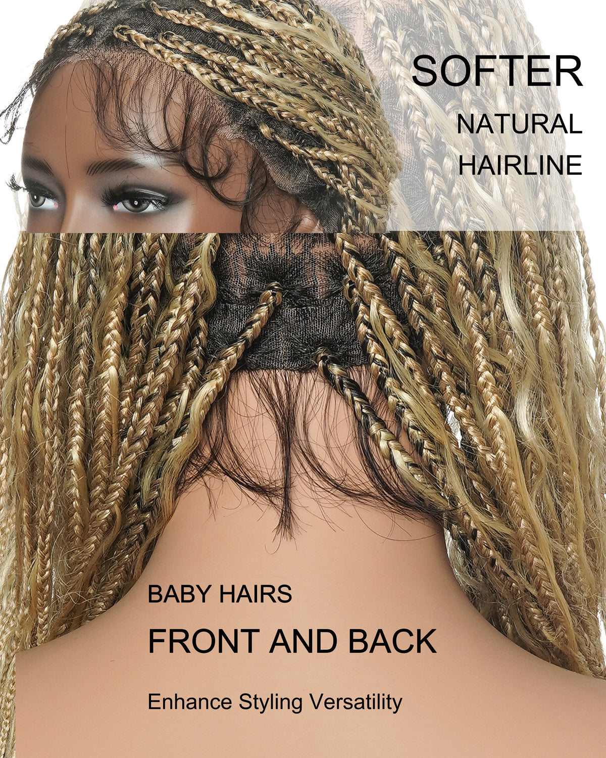 Coco - Perruque tressée en cheveux humains sans colle, pré-coupée HD, dentelle élastique complète, raie libre, prête à l'emploi (dentelle non nouée à la main)