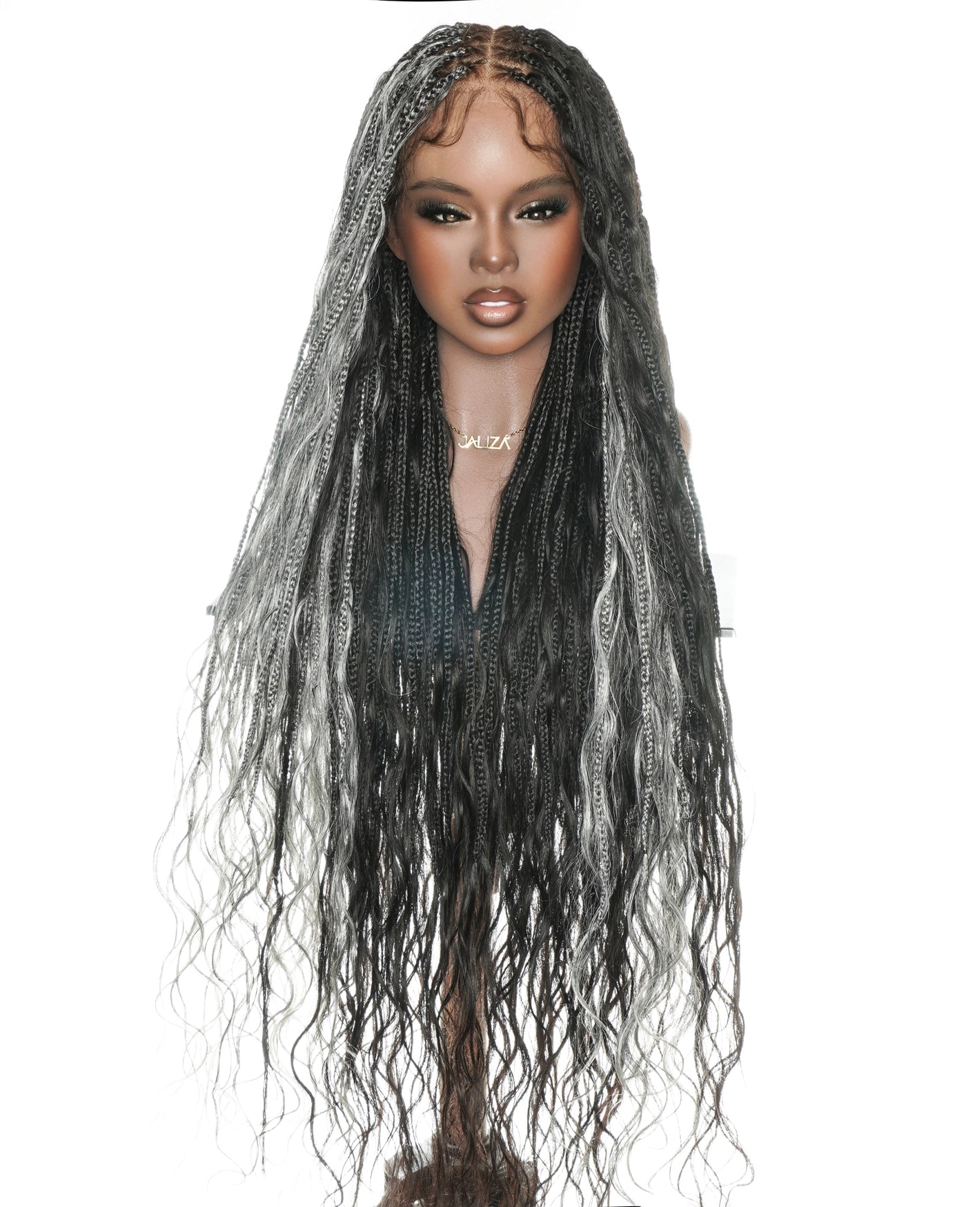 Gloria Design - 36" Half Salt & Half Pepper In & Out Full Lace Boho Braided Wig