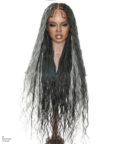 Gloria Design - 36" Half Salt & Half Pepper In & Out Full Lace Boho Braided Wig