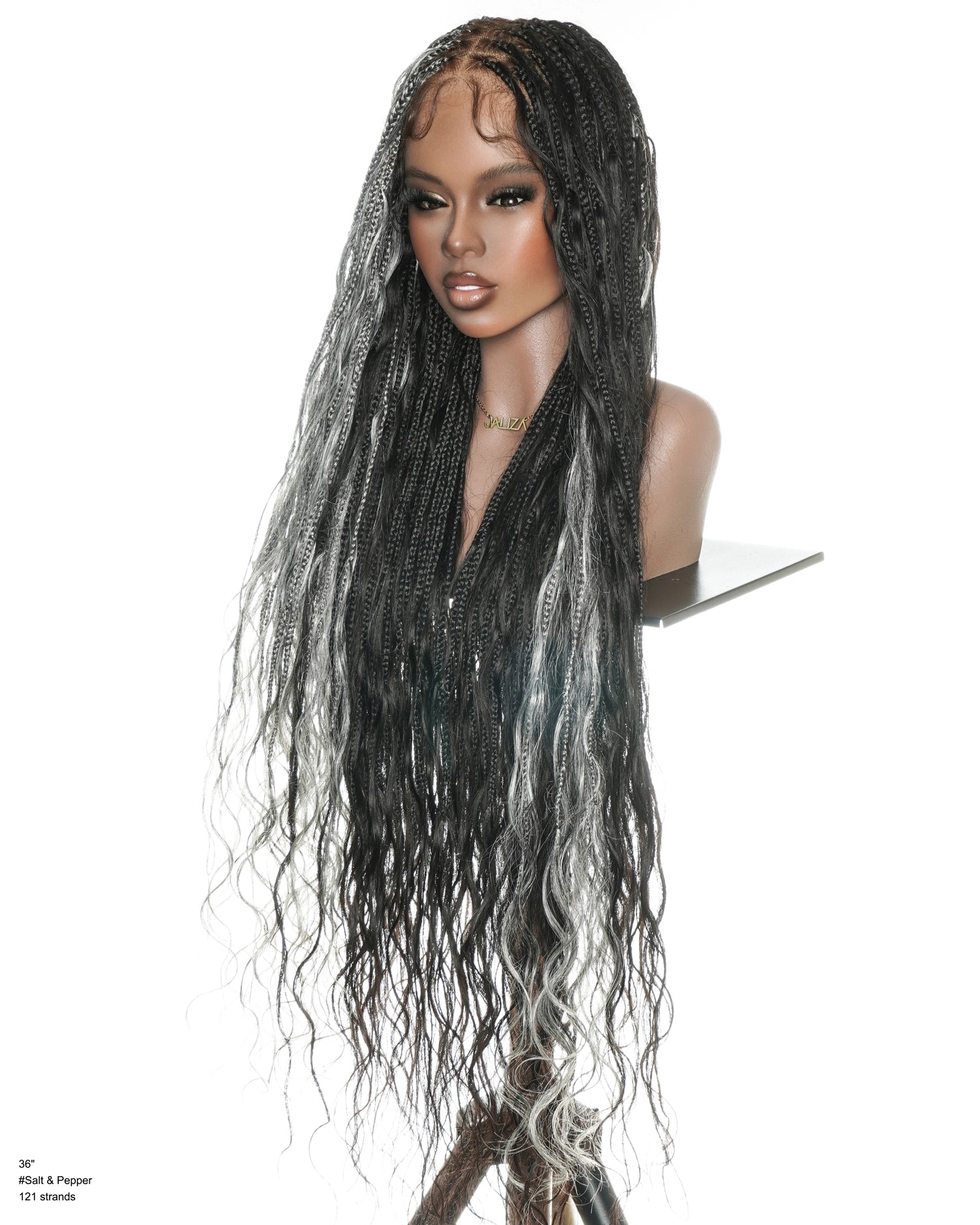Gloria Design - 36" Half Salt & Half Pepper In & Out Full Lace Boho Braided Wig