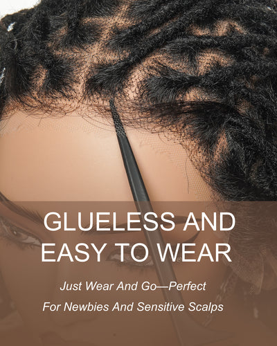 Perruque de 24" en cheveux 100% humains, avec tresses et dreadlocks, lace frontale HD