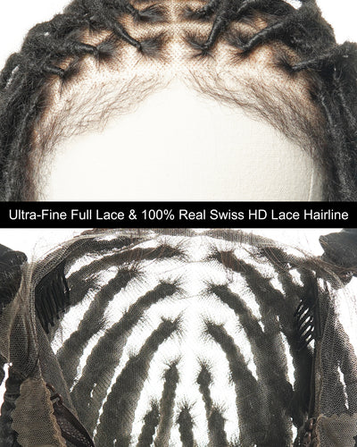 Perruque Lace HD Faux Locs 24" en Cheveux Humains Pré-décolorés, Niveau Salon, Full Lace, 80 Mèches