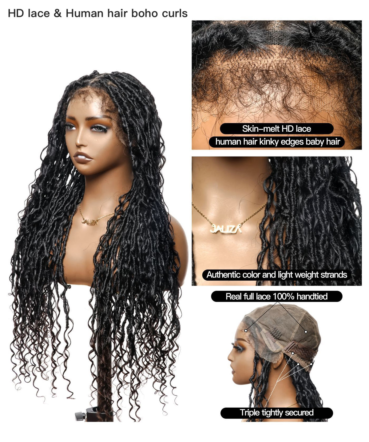 Boho Style Locs Braided Wig Full Hand-tied HD Lace 65 Strands - Human Baby Hair