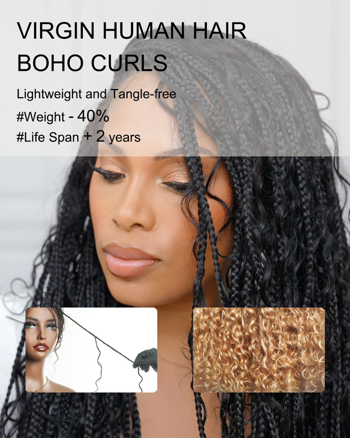 Lumina - 18" Piano Color Swiss HD Full Lace Human Hair Boho Braided Wig
