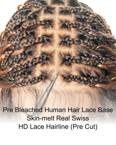 Perruque tressée de type "Boho Box Braided" avec 88 mèches nouées en dentelle, cheveux humains décolorés à l'avance de 24 pouces