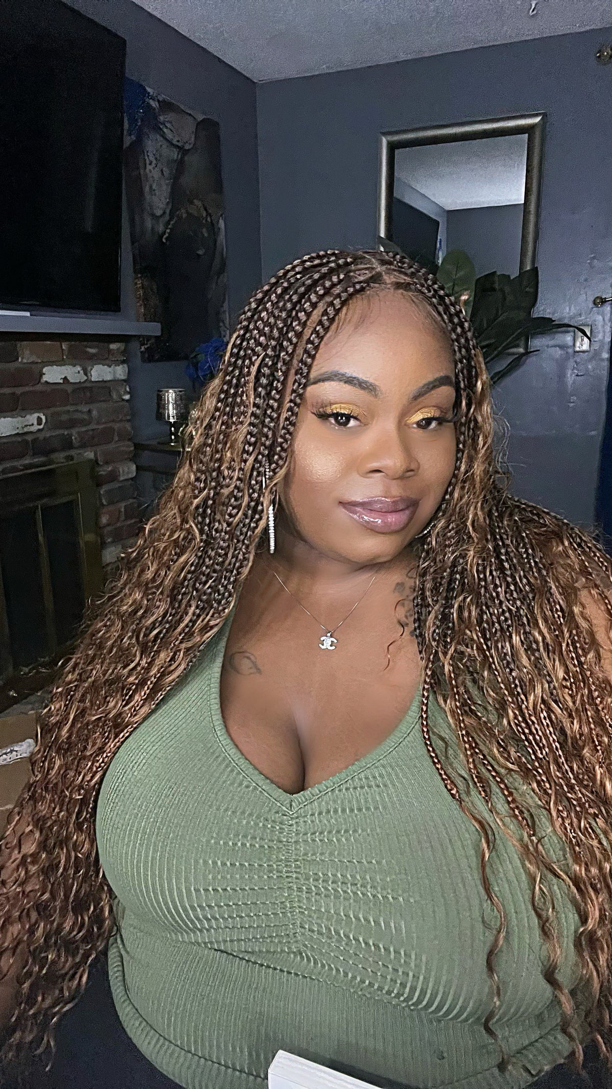 JALIZA 36 inch Honey Blond 1B/27 Boho Box Braids Full Lace Human Hair Wig (Model - Front View)