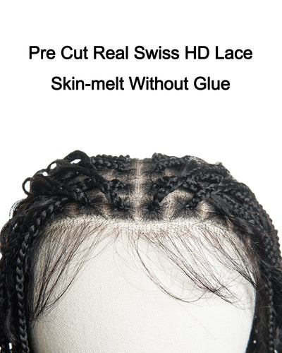Coco - Perruque tressée en cheveux humains sans colle, pré-coupée HD, dentelle élastique complète, raie libre, prête à l'emploi (dentelle non nouée à la main)