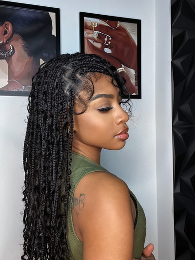 Coco - Perruque tressée en cheveux humains sans colle, pré-coupée HD, dentelle élastique complète, raie libre, prête à l'emploi (dentelle non nouée à la main)