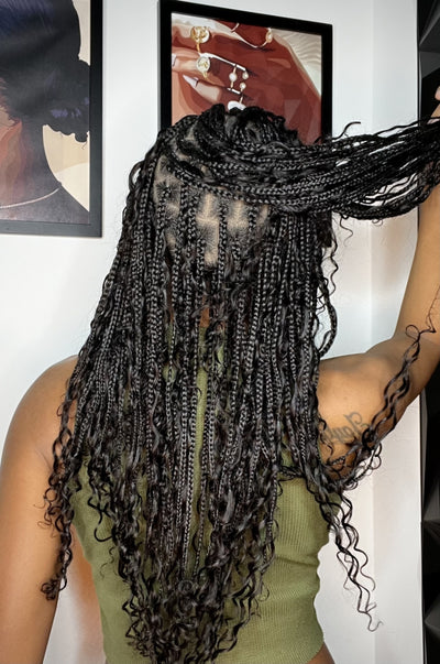 Coco - Perruque tressée en cheveux humains sans colle, pré-coupée HD, dentelle élastique complète, raie libre, prête à l'emploi (dentelle non nouée à la main)