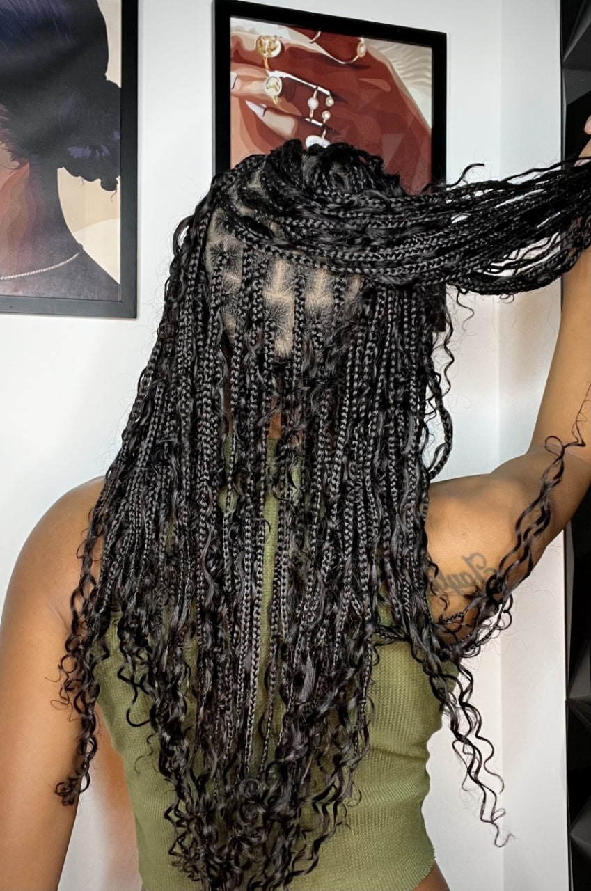 Coco - Perruque tressée en cheveux humains sans colle, pré-coupée HD, dentelle élastique complète, raie libre, prête à l'emploi (dentelle non nouée à la main)