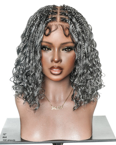 Perruque tressée Kiki Bob 12 pouces pré-décolorée, style bohème, couleur sel et poivre