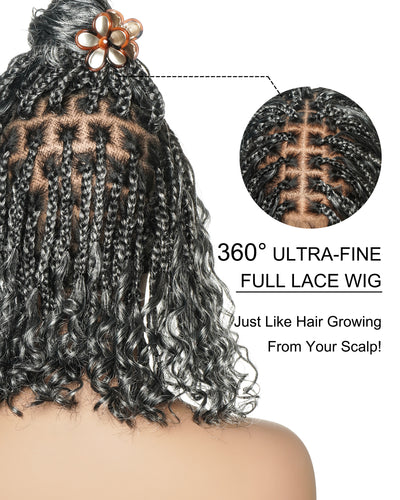 Perruque tressée Kiki Bob 12 pouces pré-décolorée, style bohème, couleur sel et poivre