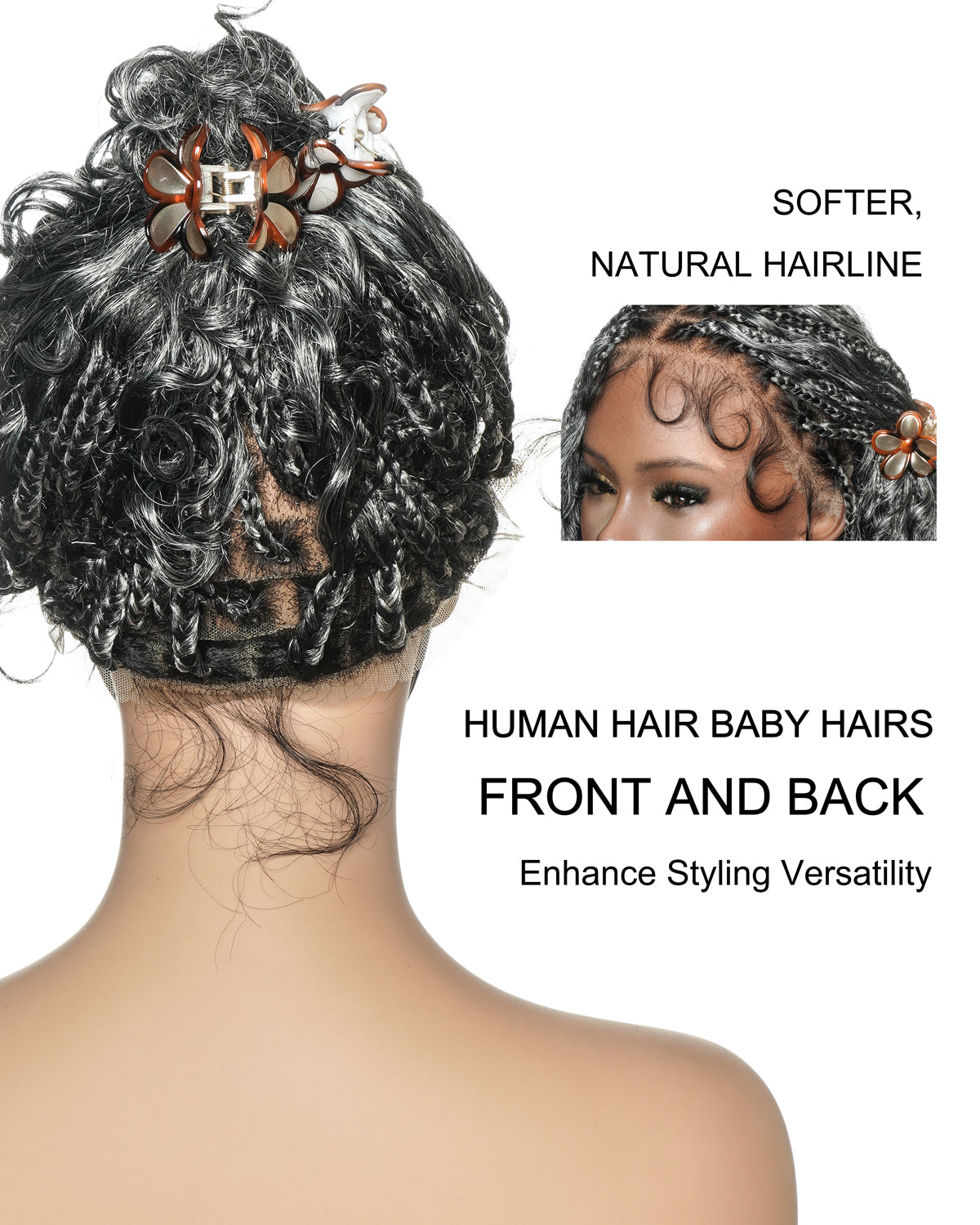 Perruque tressée Kiki Bob 12 pouces pré-décolorée, style bohème, couleur sel et poivre
